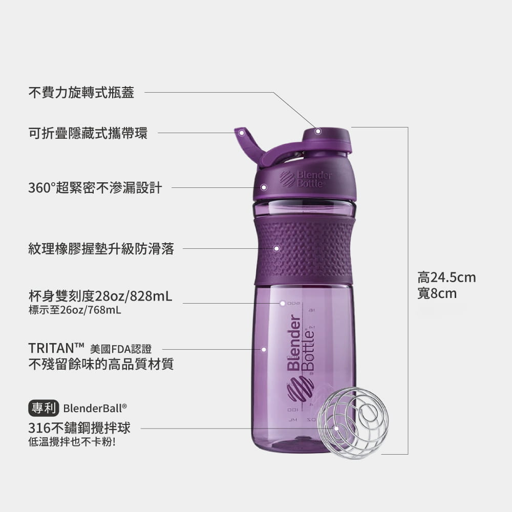 【Blender Bottle】Sportmixer系列-Tritan旋蓋式搖搖杯28oz 6