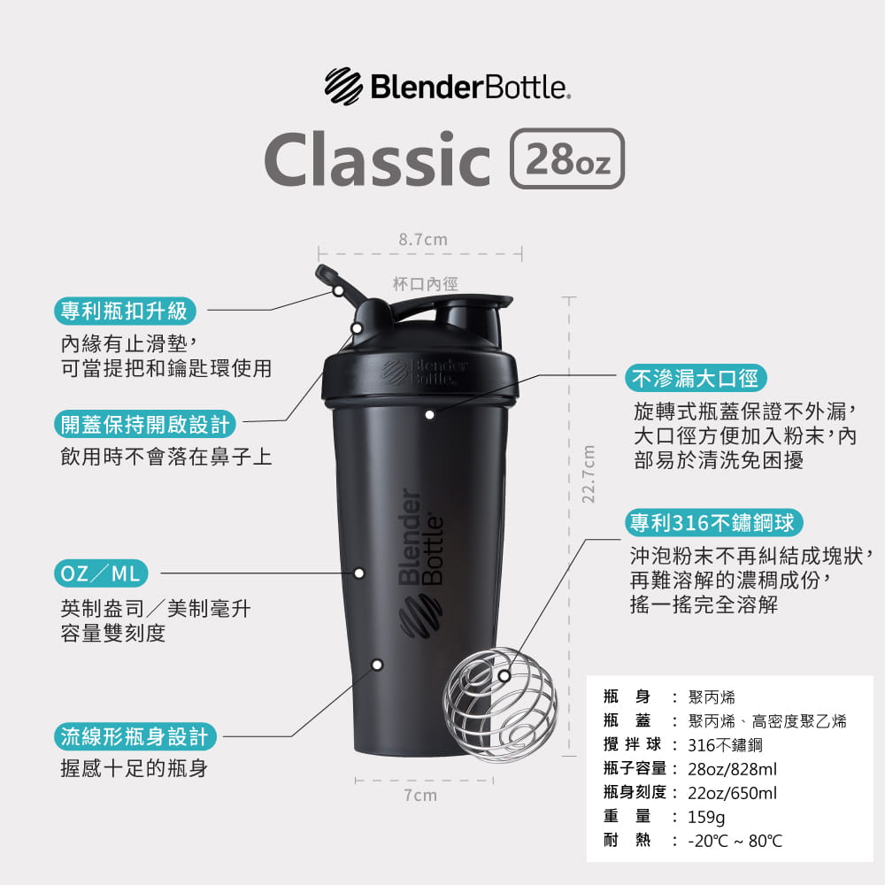 【Blender Bottle】Classic系列｜弧線時尚｜經典搖搖杯｜28oz｜11色 7