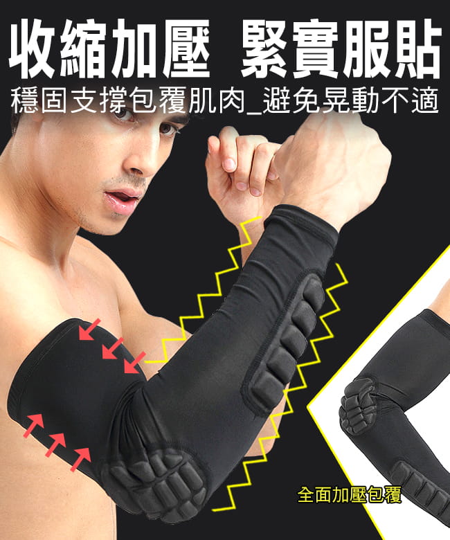 加長蜂窩墊防撞袖套 (蜂巢式運動防護手套/加壓縮護臂套護手臂套/全臂式關節護肘套) 2