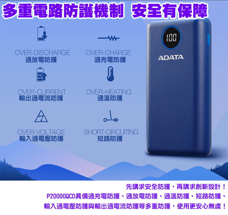 威剛 ADATA P20000QCD 電量數位顯示 PD/QC快充 行動電源 5