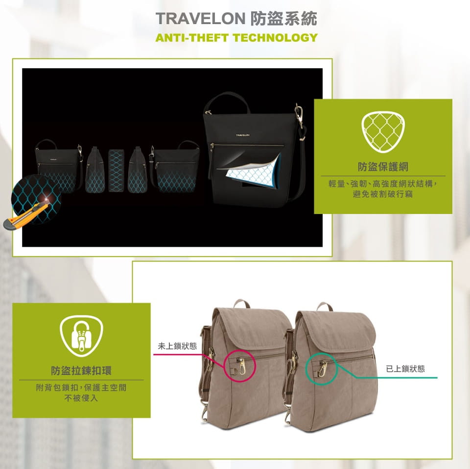 【Travelon美國防盜包】TL-43623(2色)Boho防盜格紋斜背包個性月牙包 /登山屋 2