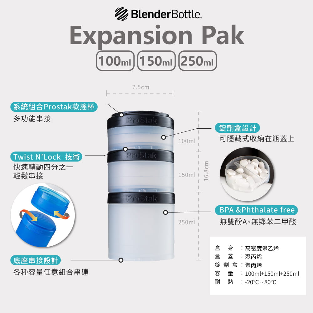 【Blender Bottle】ExpansionPak系列｜系統擴充盒｜營養品隨身盒｜5色 6