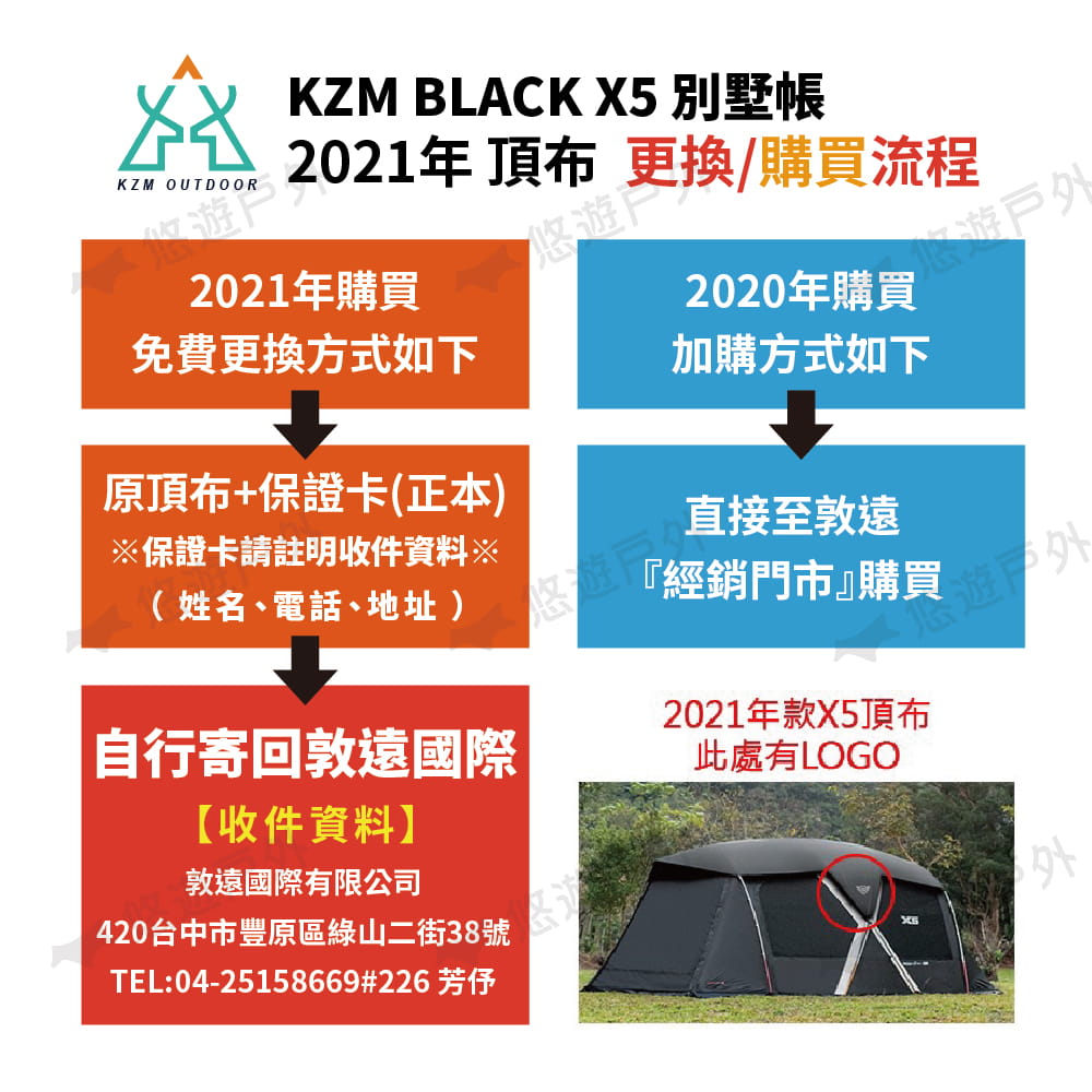 【KAZMI】KZM BLACK X5 專用黑膠頂布 (2021新款) 悠遊戶外 8