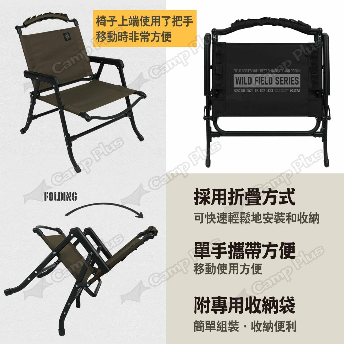 【KZM】工業風低座折疊椅 兩色 K23T1C02KH/BK 悠遊戶外 4