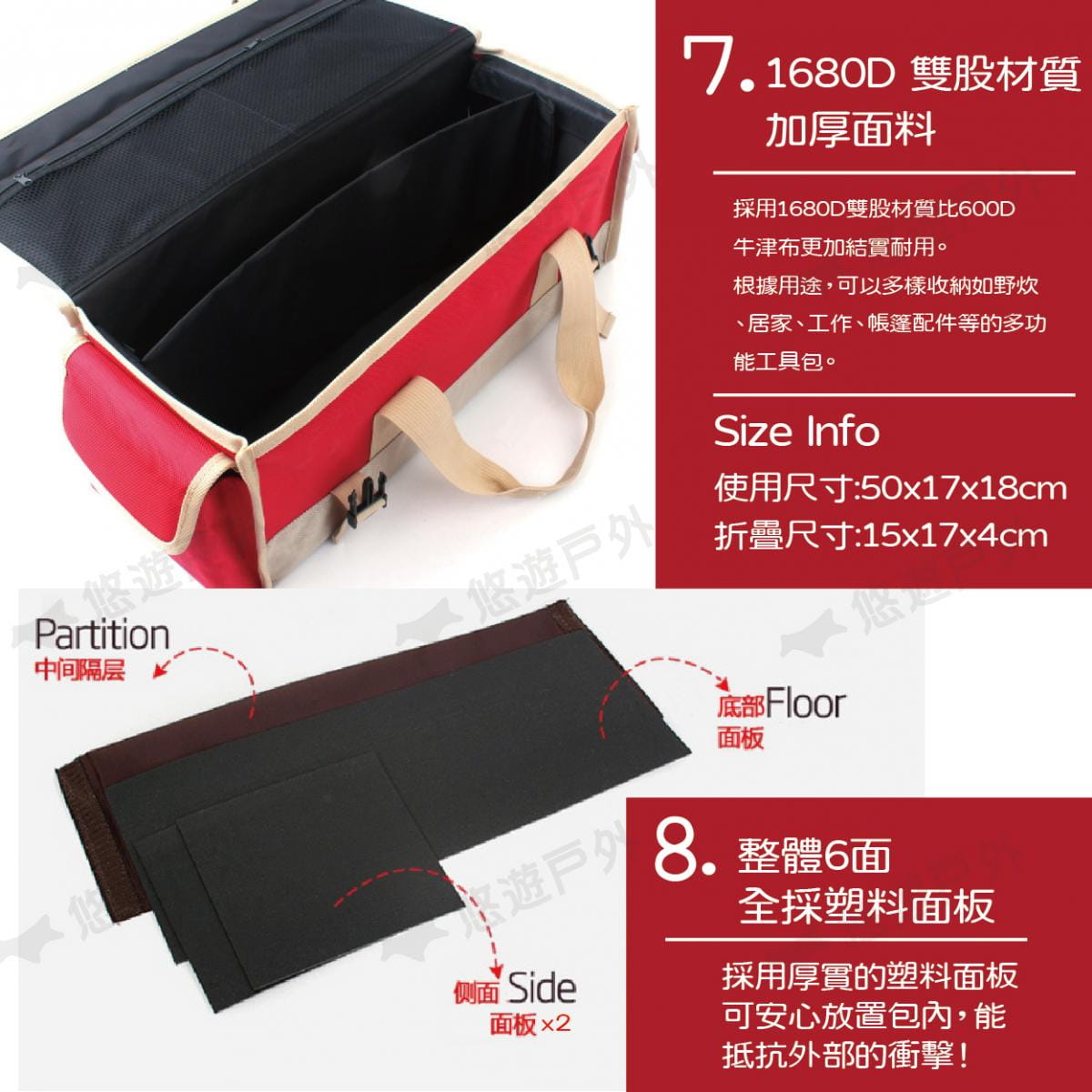 【CLS】韓國 牛津布大容量裝備工具袋 紅色 1680D 牛津布 裝備袋 工具包 工具袋 居家 露營 4