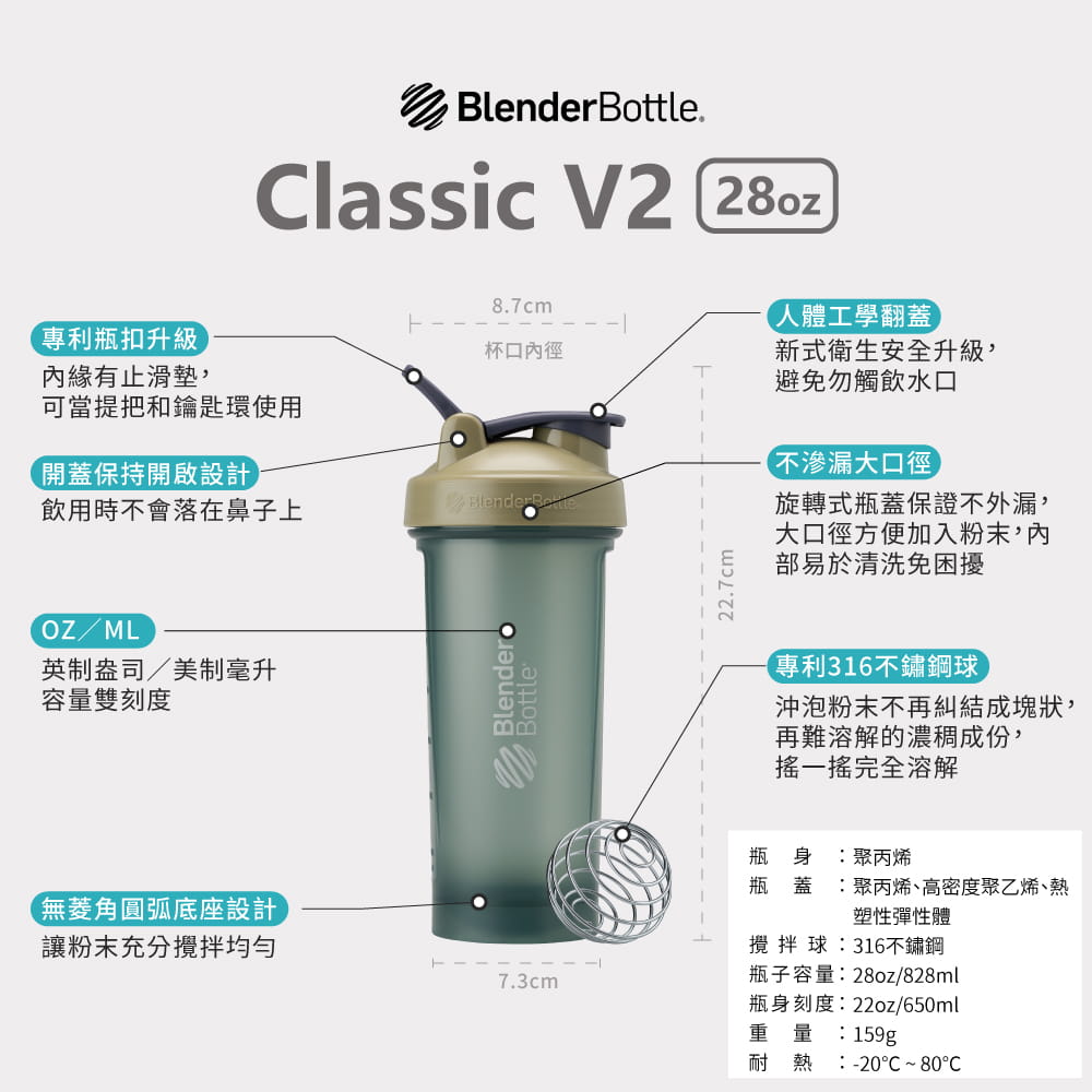 【Blender Bottle】Classic系列｜V2｜超越經典搖搖杯｜28oz｜8色 9