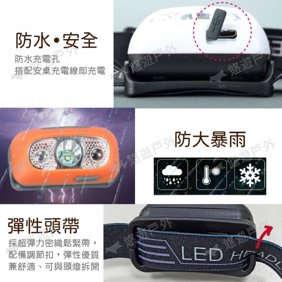 【悠遊】Q5 LED強光輕量頭燈 感應頭燈 USB充電迷你 防水 可拆 居家 露營 夜釣 應急照明 5