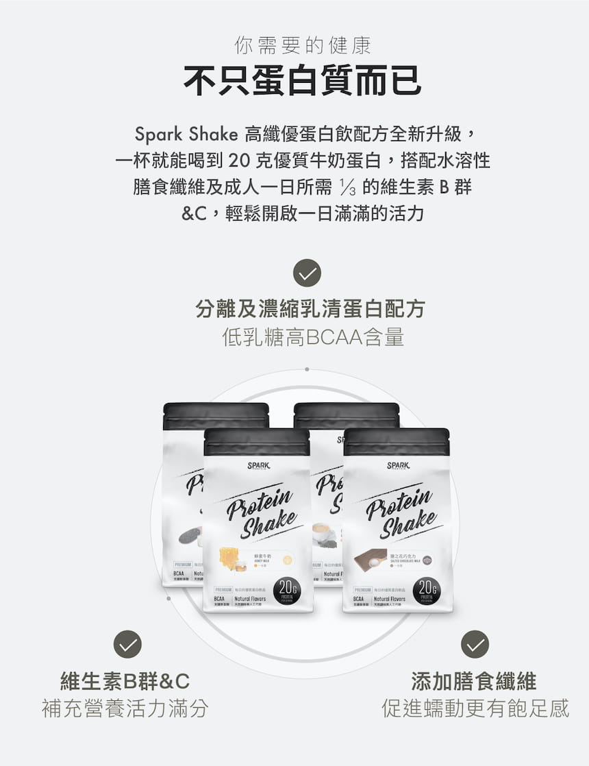 【Spark Protein】Spark Shake 高纖優蛋白飲 鹽之花巧克力 1kg袋裝 3