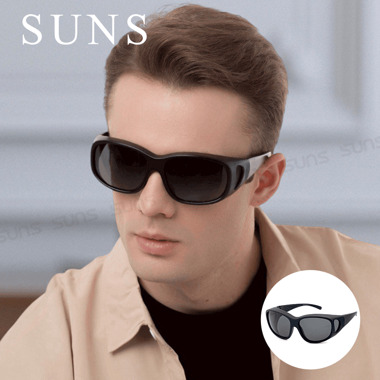 【suns】偏光特大款黑灰色套鏡太陽眼鏡  抗UV400 (可套鏡) 0