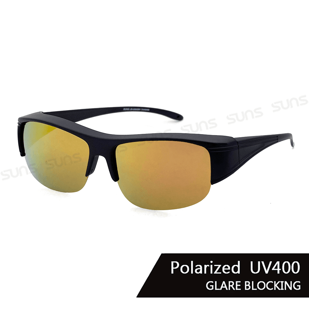 【suns】偏光太陽眼鏡 半框黃水銀 抗UV400 (可套鏡) 0