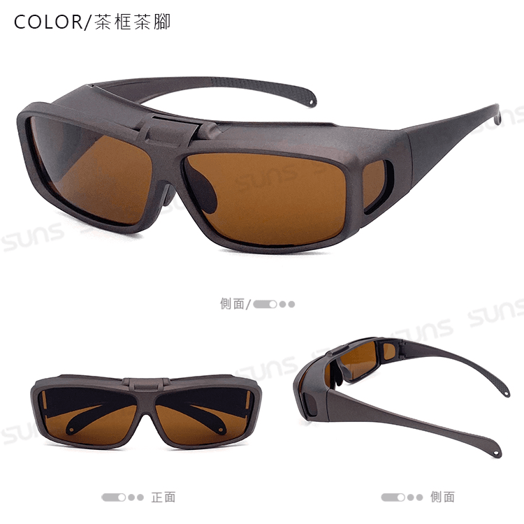【suns】上翻式偏光墨鏡 方框包覆式眼鏡(可套鏡) 抗UV400 5