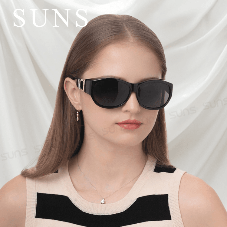 【suns】包覆式偏光墨鏡 曜石黑方框墨鏡 抗UV400 (可套鏡) 1