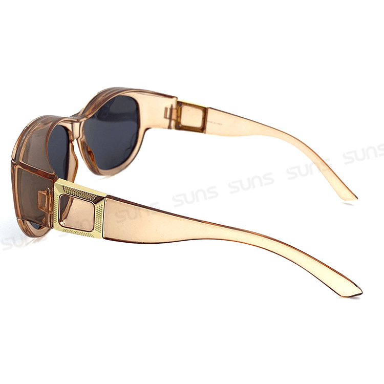 【suns】包覆式偏光墨鏡 透感暖茶方框墨鏡 抗UV400 (可套鏡) 12