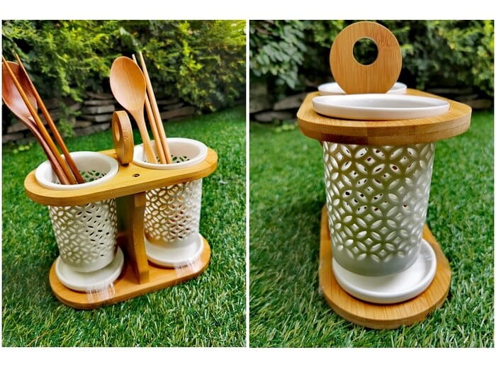 陶瓷筷子筒瀝水筷子架家用雙排餐具收納盒 1