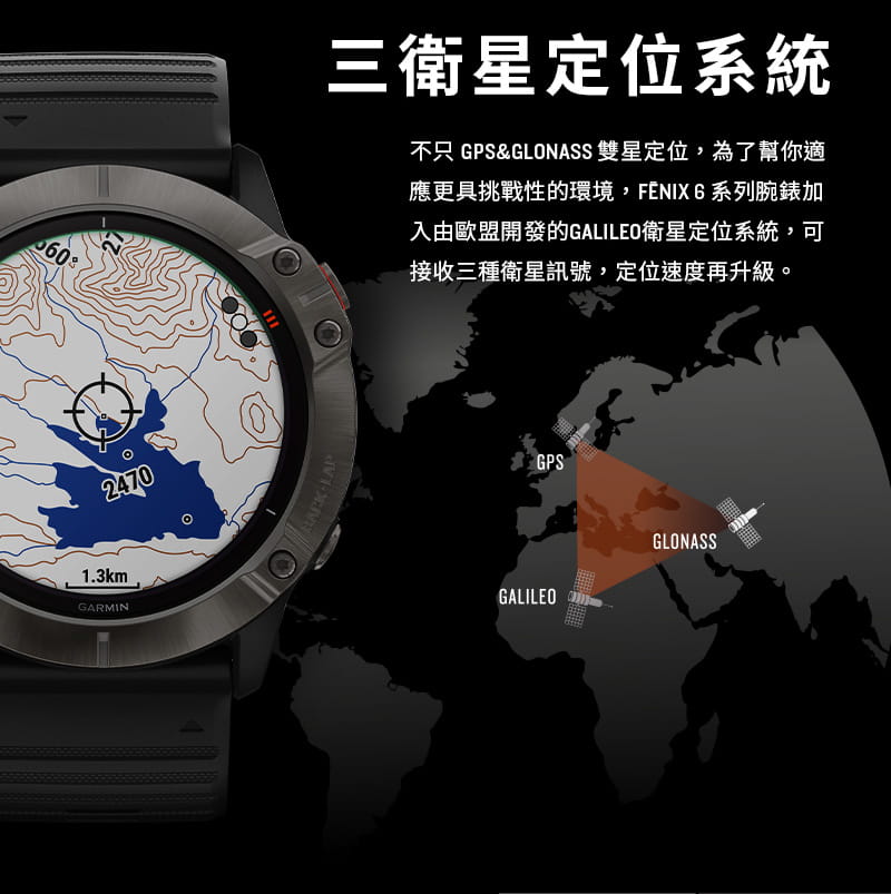 【GARMIN】fenix 6 石墨灰DLC錶圈搭配黑色錶帶 12