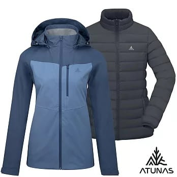 歐都納女款防水外套+保暖羽絨二件式外套(A1GA2534W灰藍/深藍/防水/防風/羽絨保暖) 0