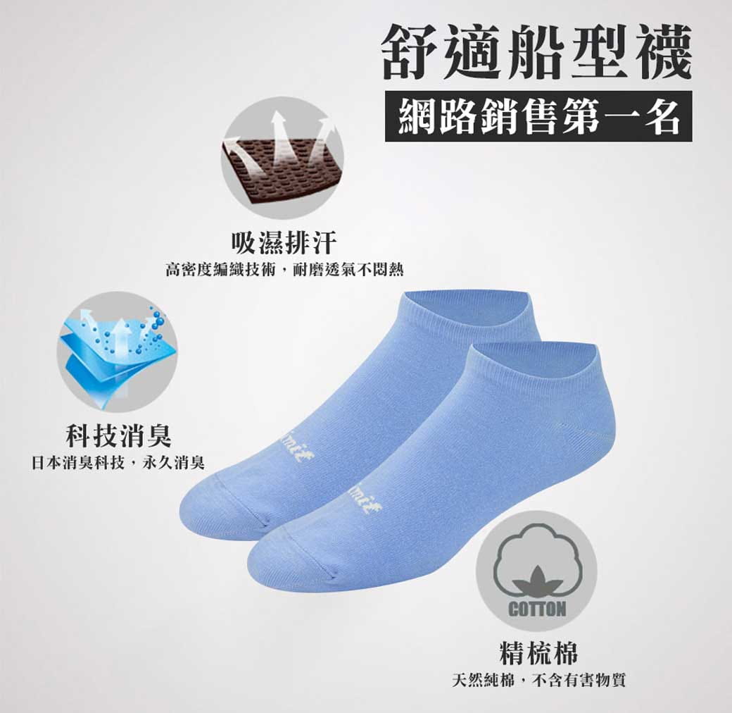 【力美特機能襪】舒適船型襪(水藍) 2