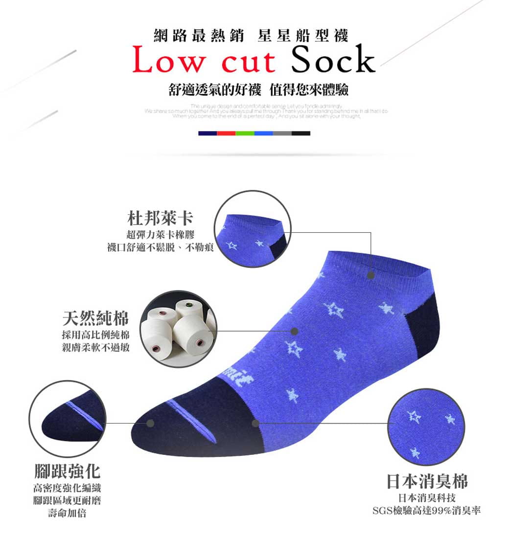 【力美特機能襪】星星船型襪(寶藍) 2
