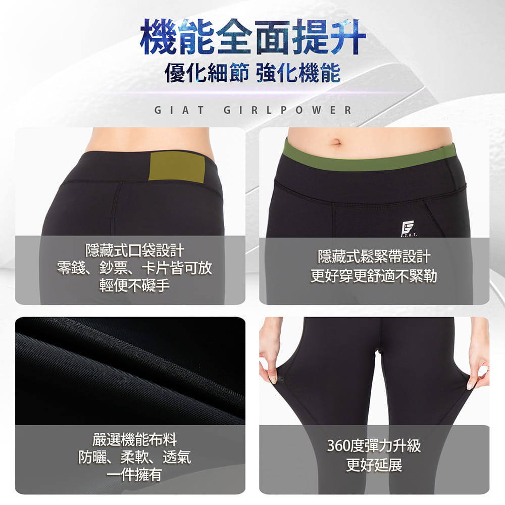 【GIAT】台灣製UV排汗機能壓力褲(女形力) 9