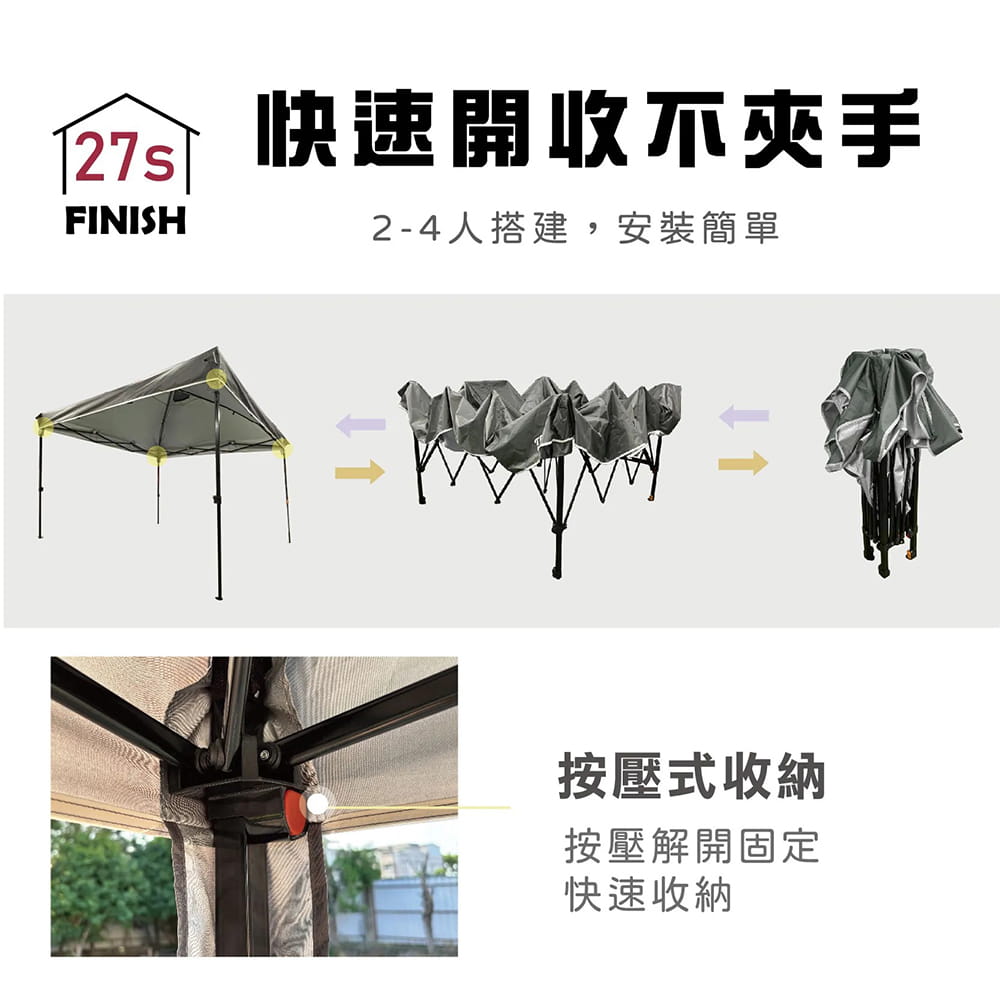 OUTDOORONE 星映速搭客廳帳 一按就開，戶外彈開式中型炊事帳(不含4面圍布) 4