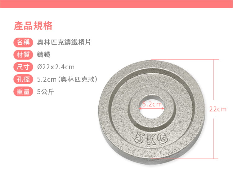 【ABSport】奧林匹克專用槓片（5kg*2）／烤漆槓片／鑄鐵槓片 1