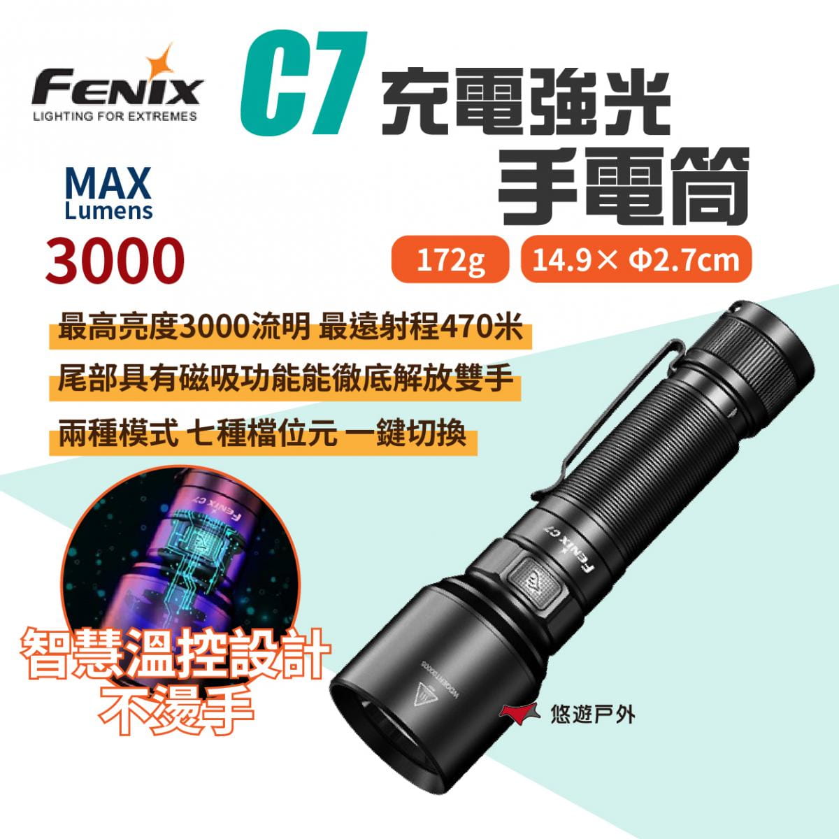 【FENIX】C7 充電強光手電筒 悠遊戶外 1
