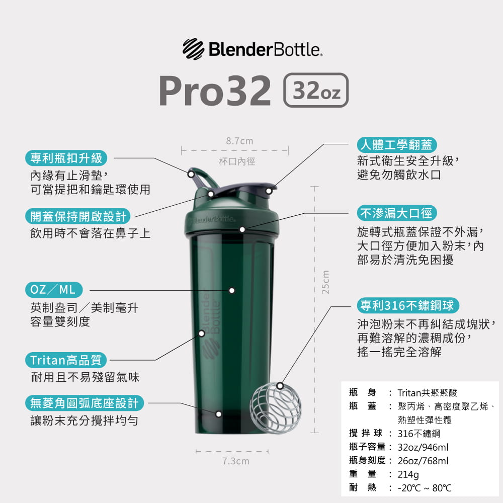 【Blender Bottle】Pro32系列｜Tritan｜專業透亮搖搖杯｜32oz｜10色 10