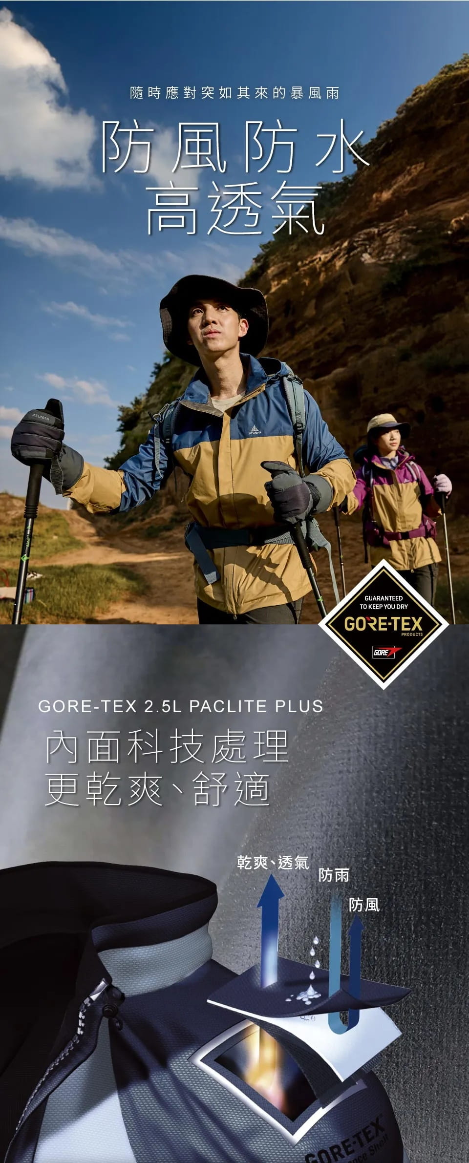 ATUNAS 歐都納男女款縱橫戶外GORE-TEX 防水透氣單件式外套A1GTGZ03M 3