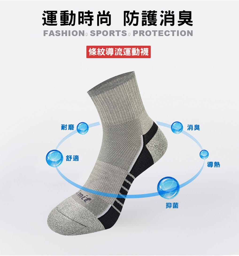 【力美特機能襪】條紋導流運動襪(灰) 2