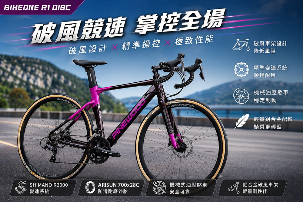 BIKEONE R1 DISC PINEWOOD SHIMANO R2000 16速公路車車 1