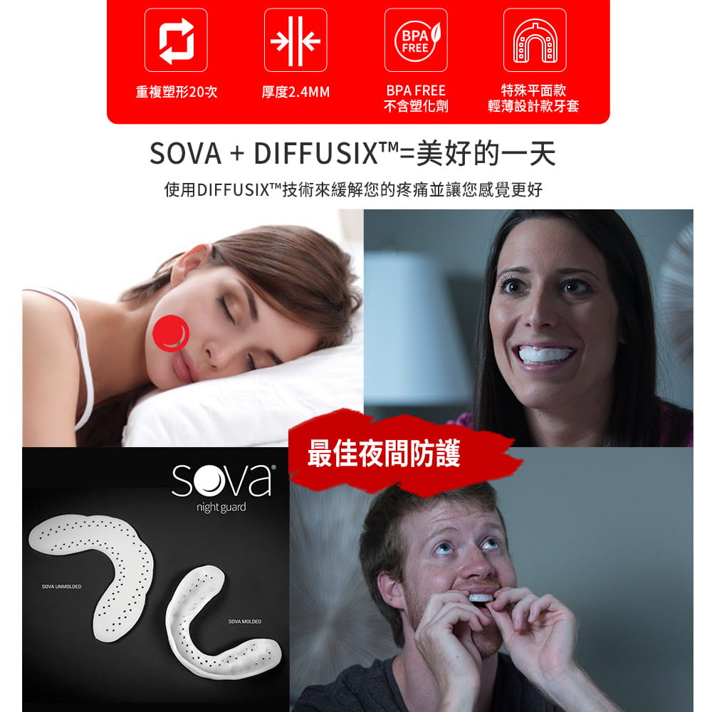 【SOVA】 Max成人加厚款 專業防磨牙牙套◆單一牙套包裝 美國製 咬合板 護牙套 睡眠 磨牙 磨牙器 2