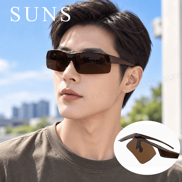 【suns】休閒上翻式偏光墨鏡 霧茶款 (可套鏡) 抗UV 0