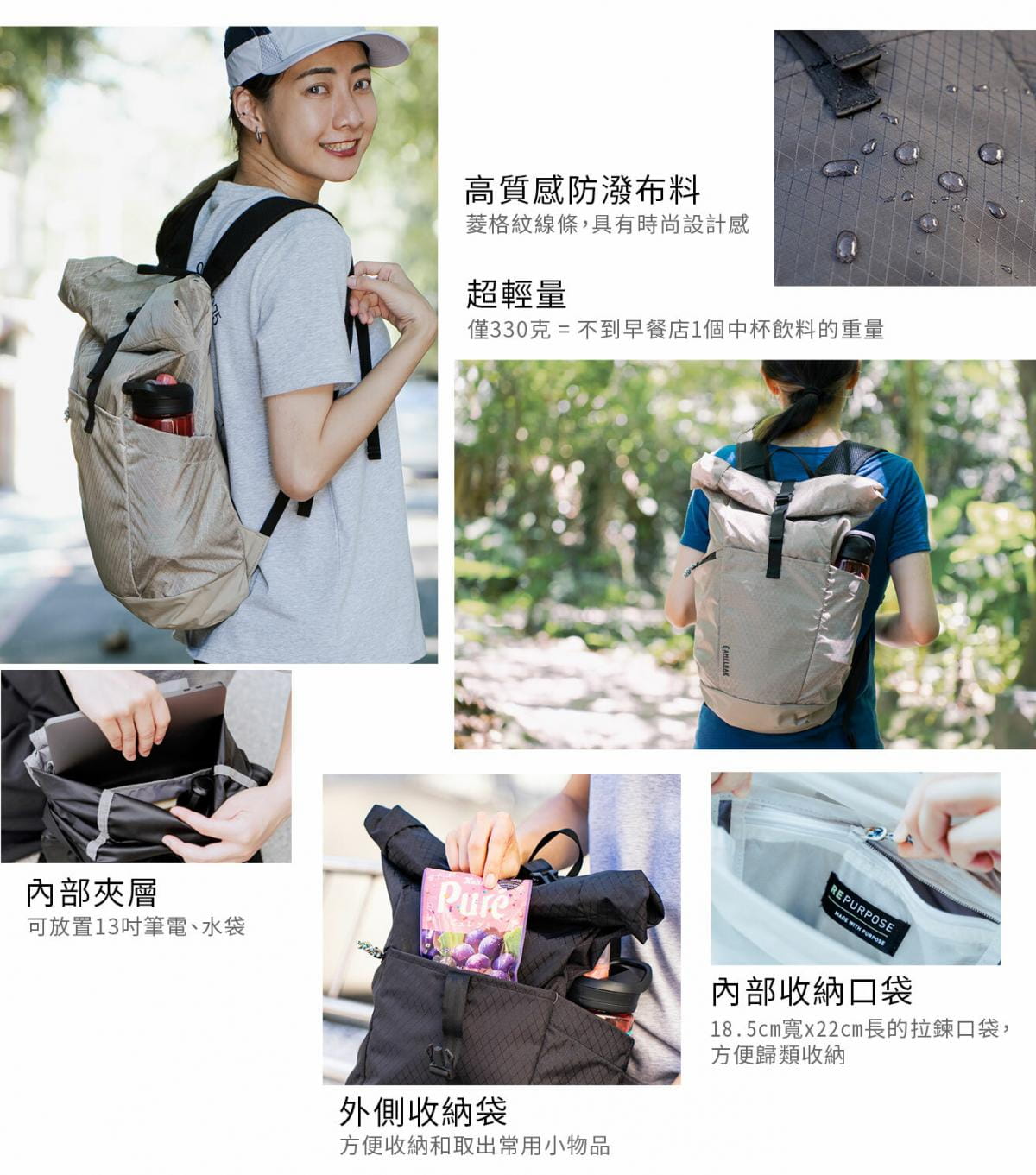 Camelbak Pivot 20 輕量捲口式日用背包 質感黑 3