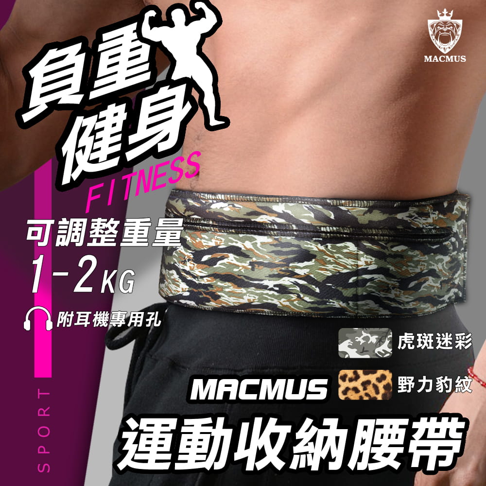 【MACMUS】4.5磅 大容量收納負重運動腰帶｜豹紋款 1