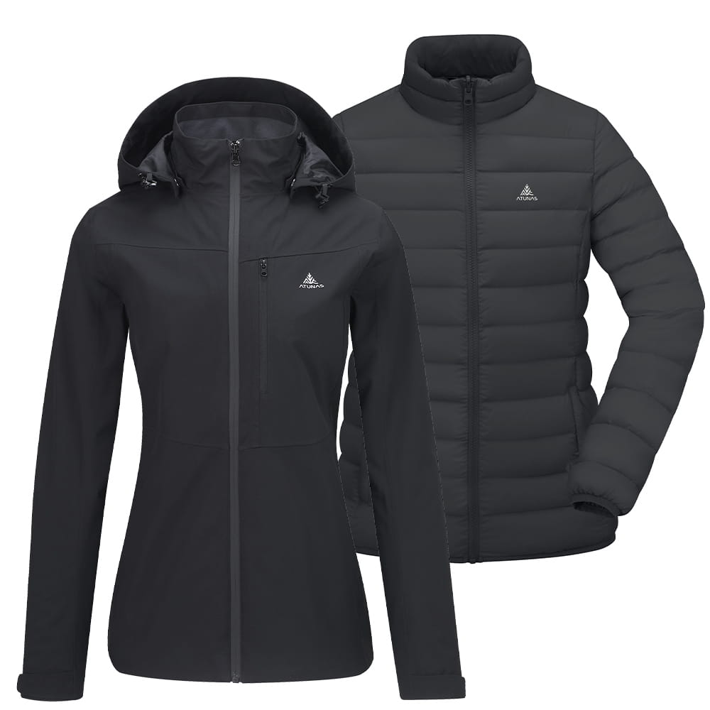 歐都納女款防水外套+保暖羽絨二件式外套(A1GA2534W黑/防水/防風/透氣/羽絨保暖) 0