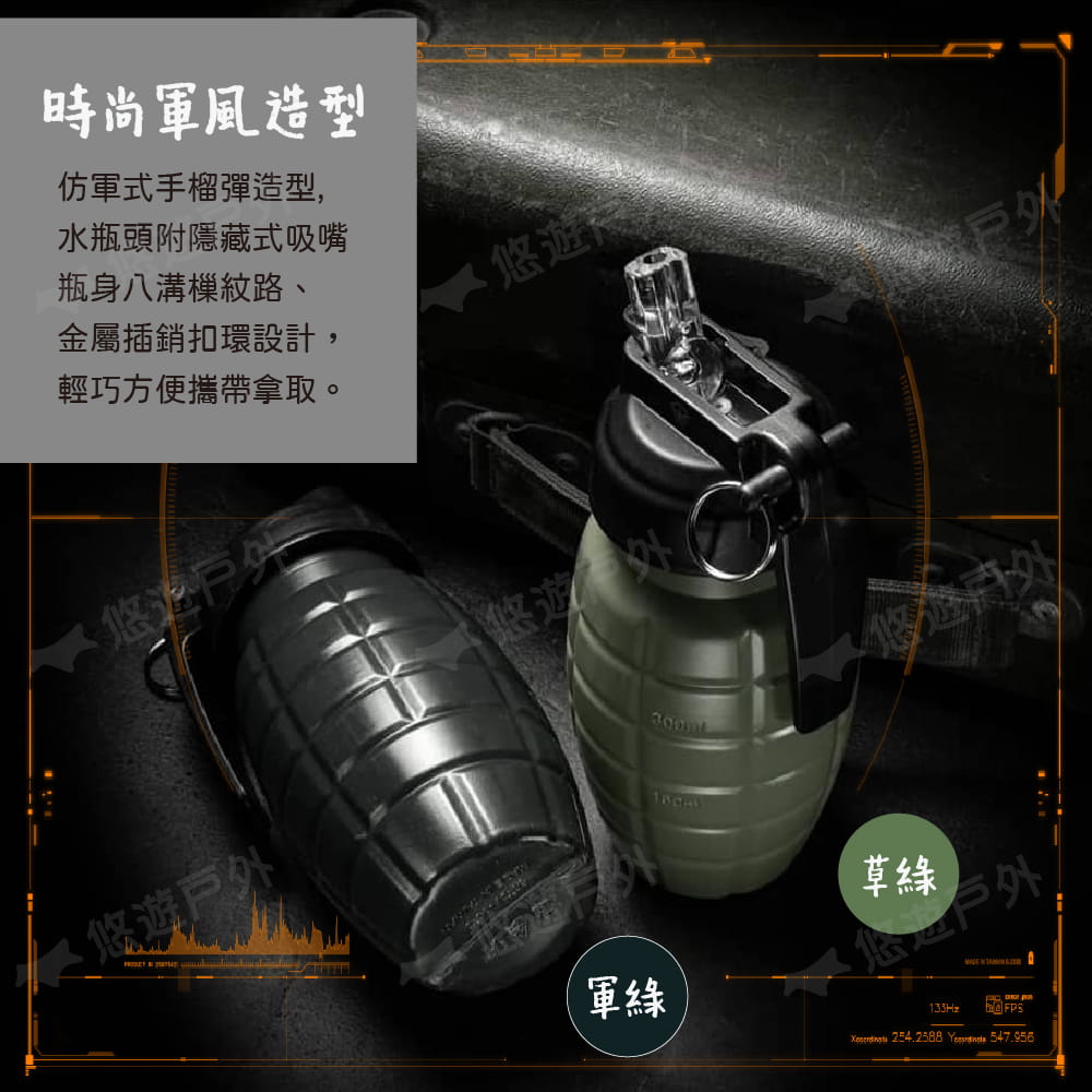 軍風手榴彈 造型運動水壺 Grenade Water Bottle 450ml (悠遊戶外) 2