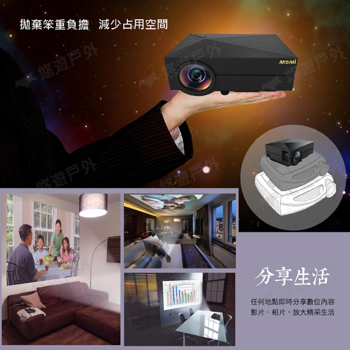 【MOMI魔米】X800微型投影機 +50吋布幕+收納包 (悠遊戶外) 4