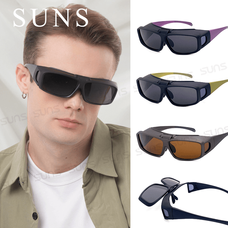 【suns】上翻式偏光墨鏡 方框包覆式眼鏡(可套鏡) 抗UV400 0