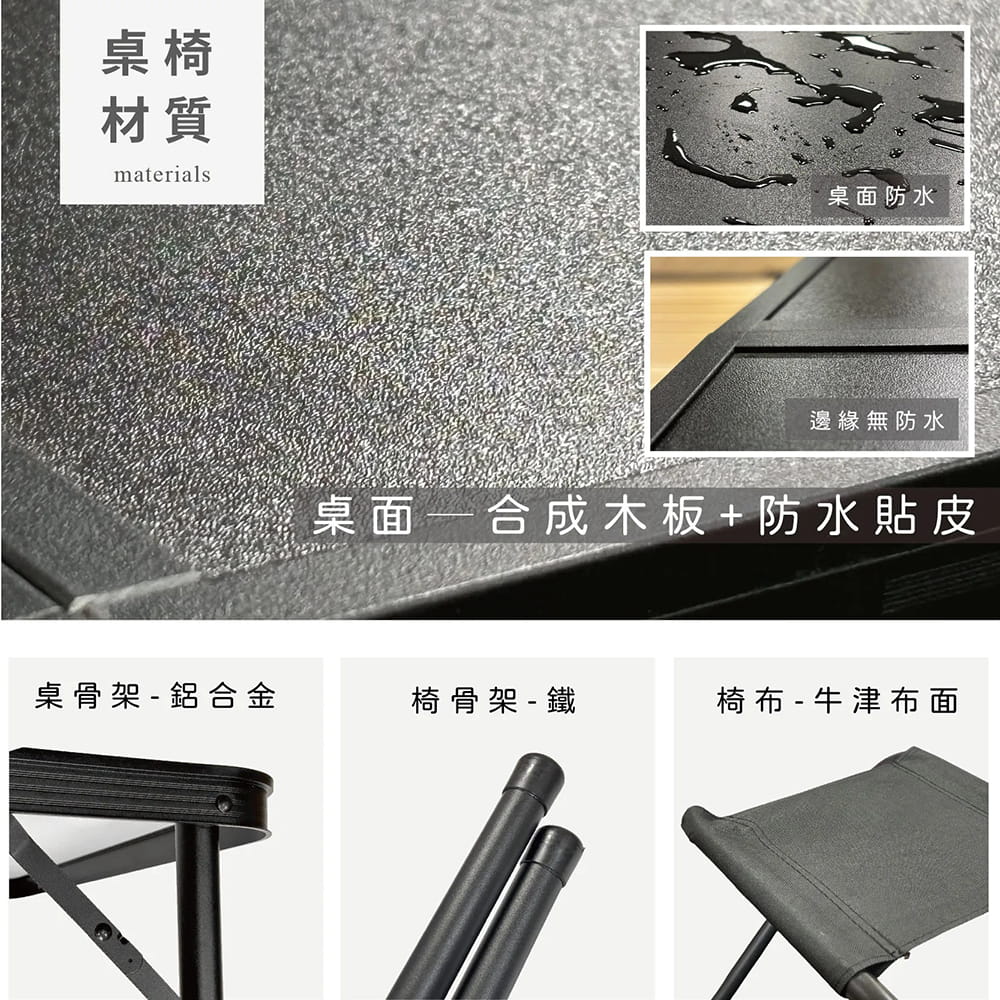 OUTDOORONE 墨黑四人折疊桌椅組 1桌4椅一體收納設計攜帶便利BLACK墨黑配色簡約有質感 6