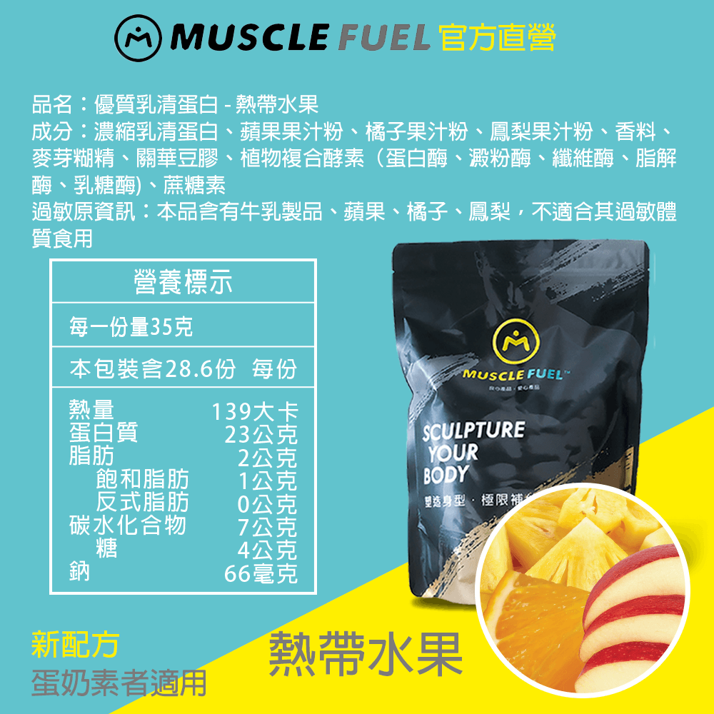 【Muscle Fuel】超進階乳清蛋白 1kg袋裝｜天然無化學味｜乳糖不耐 低GI 適用 12
