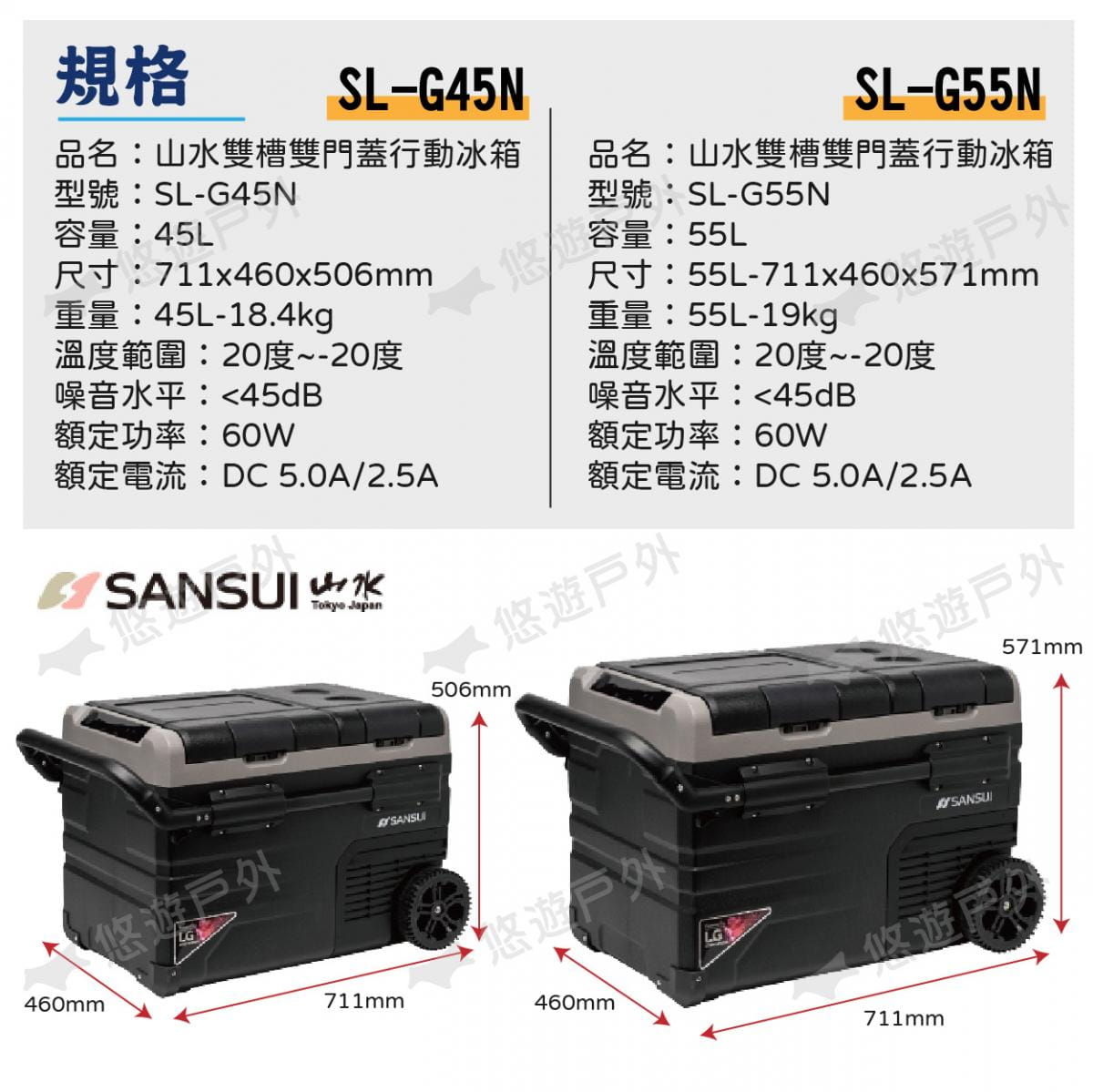 【SANSUI 山水】雙槽雙溫控雙開門車用行動冰箱 SL-G45N 悠遊戶外 9