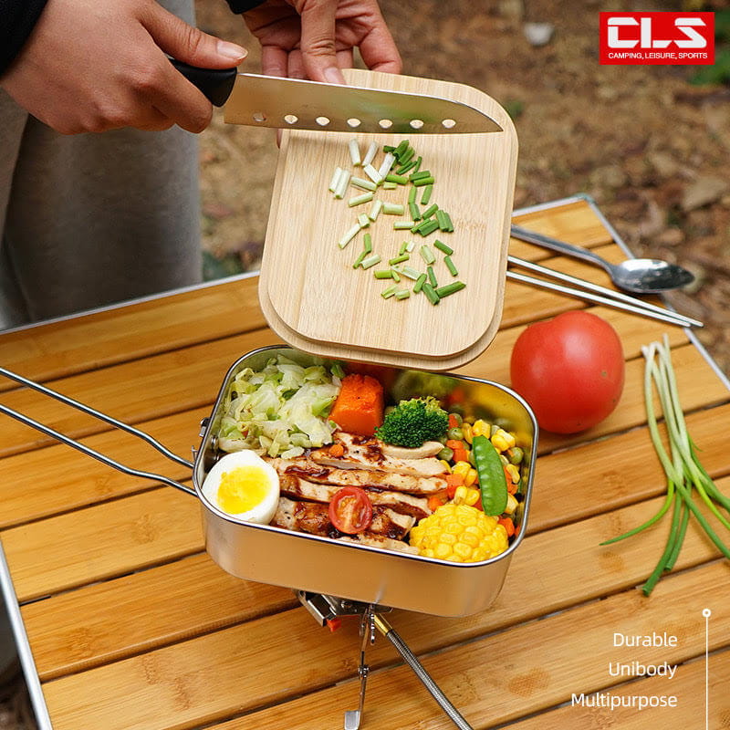 【CAIYI 凱溢】CLS 304不鏽鋼竹木蓋板 煮飯盒 餐具 烹飪鍋 野營野餐 便當盒 0