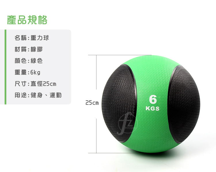【ABSport】橡膠重力球（6KG－黑款）／健身球／重量球／藥球／實心球／平衡訓練球 1