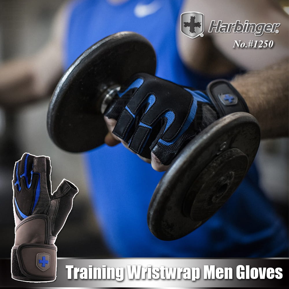 【Harbinger】#1250 男款黑藍色 重訓健身護腕手套 TRAINING WRISTWRAP 5
