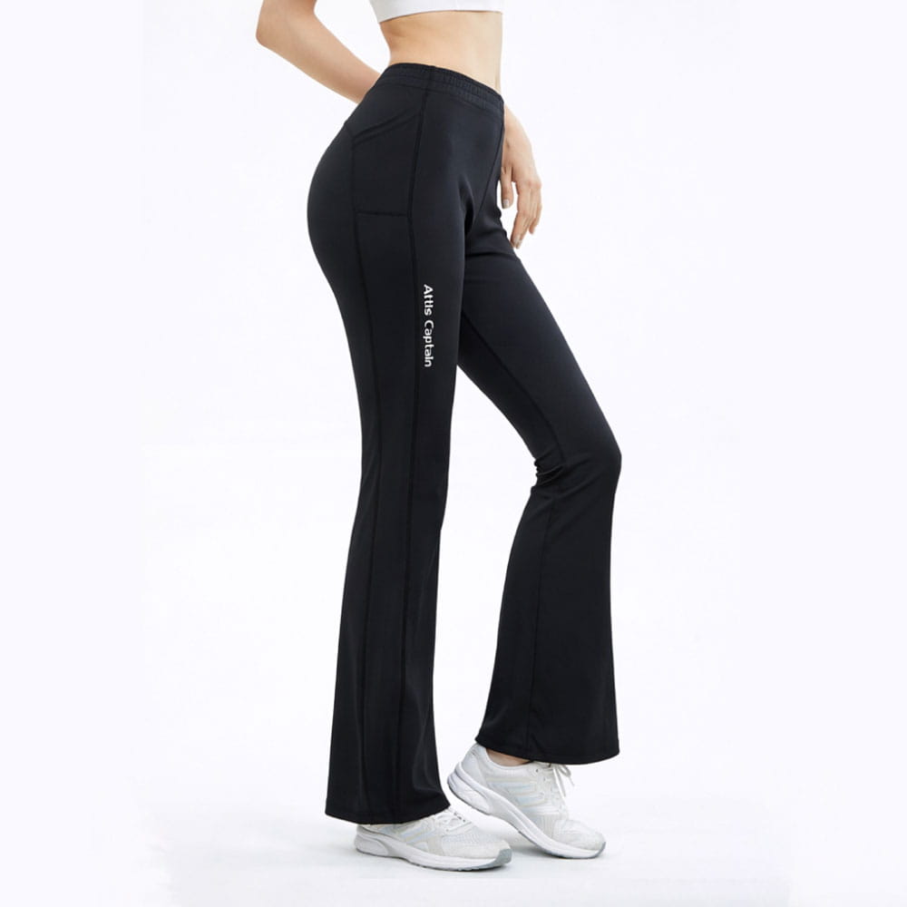 【Attis亞特司】女膠原高腰喇叭瑜珈褲-黑色 0