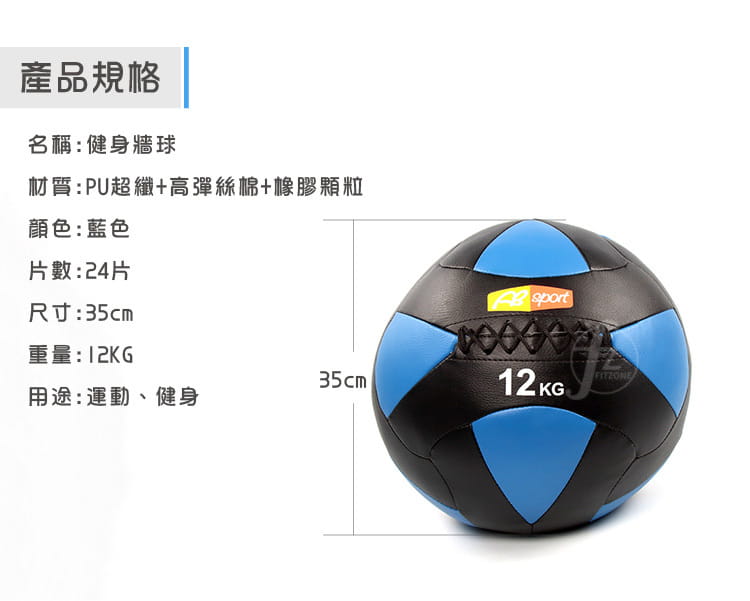 【ABSport】12KG軟式PU皮革重力球（24片裁縫）／牆球／重量球／藥球／復健球／平衡訓練球 1