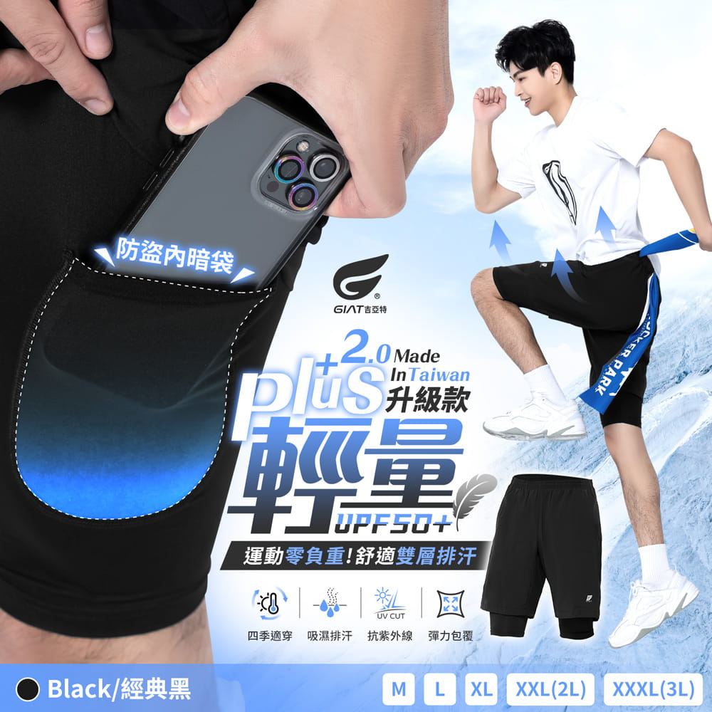 【GIAT】台灣製雙層防護排汗短褲(男款) 1