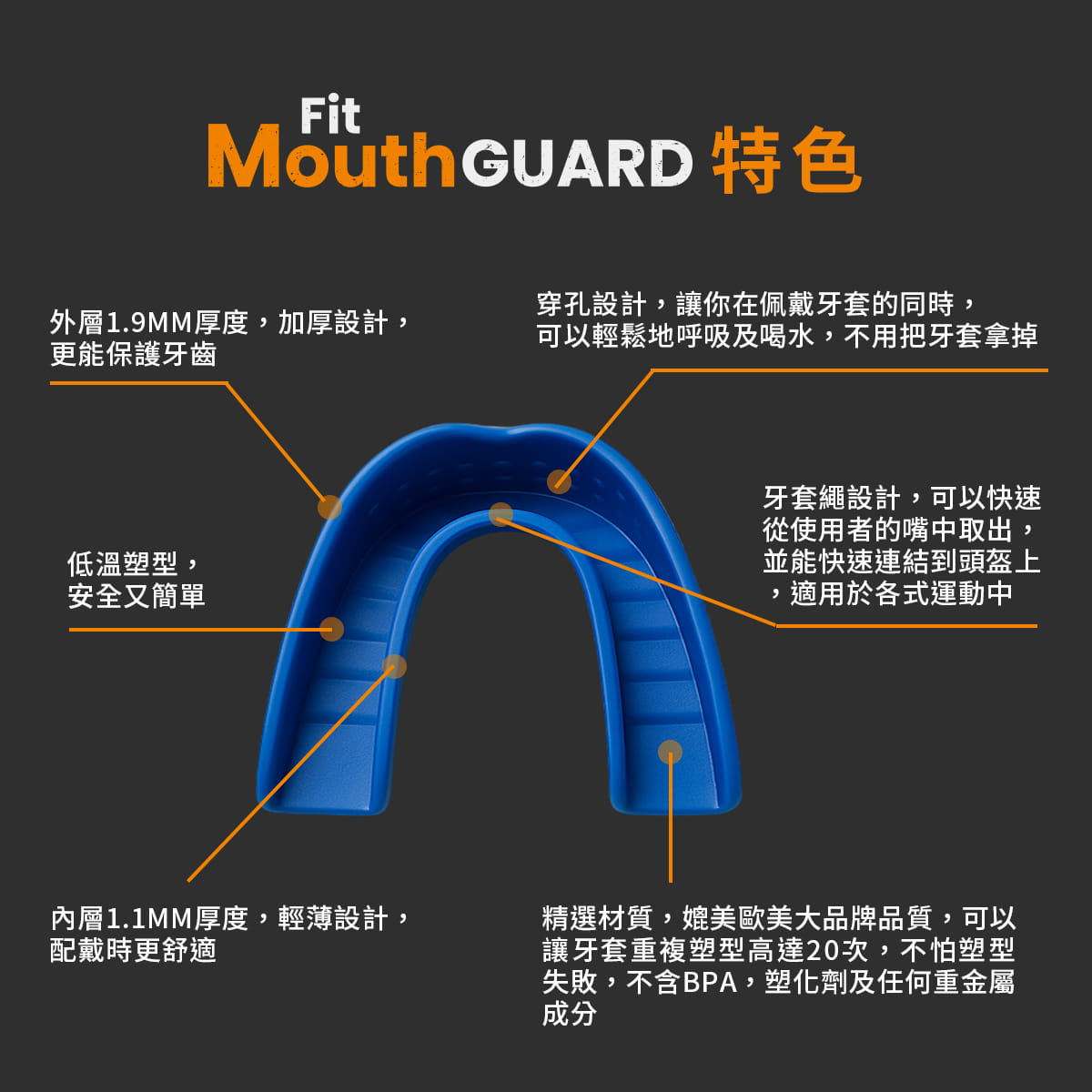 【NORDITION】Fit 單層記憶運動牙套 ◆ 有繩 2入組 台灣製 牙套 護牙套 成人 曲棍球 護齒套MMA 拳擊 4