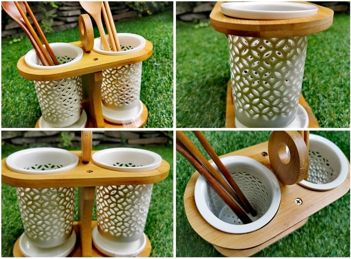 陶瓷筷子筒瀝水筷子架家用雙排餐具收納盒 4
