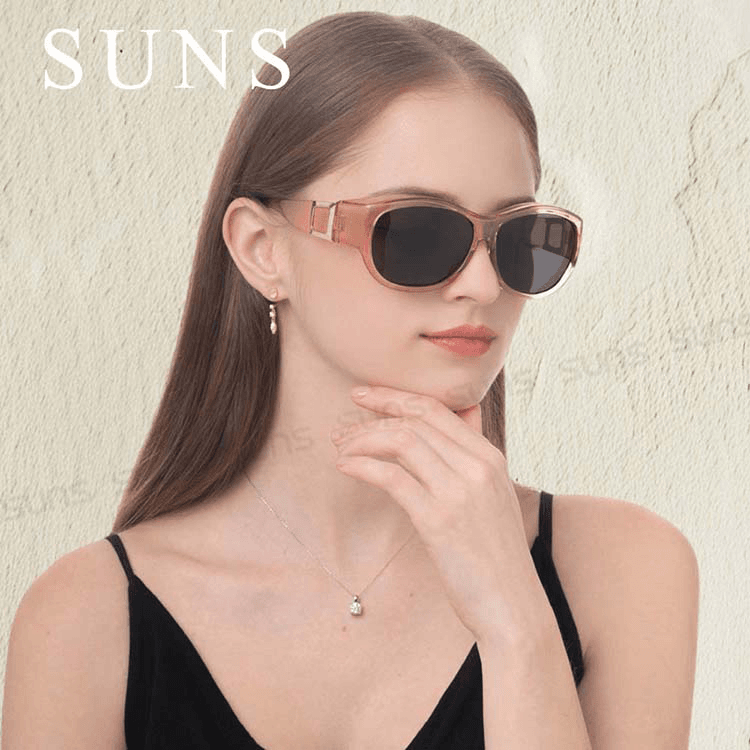 【suns】包覆式偏光墨鏡 透感暖茶方框墨鏡 抗UV400 (可套鏡) 3